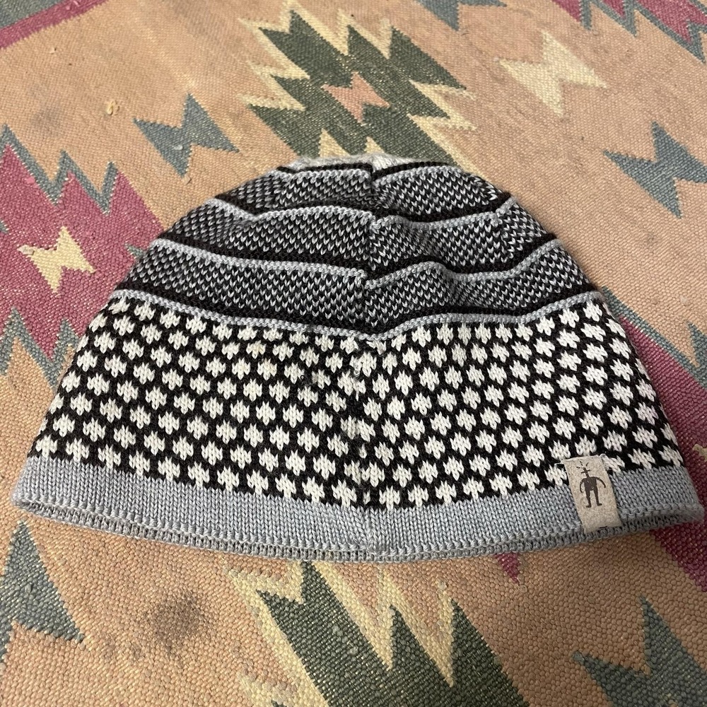 Smartwool Hat Beanie Mens One Size Gray Geometric Knit 100% Merino Wool